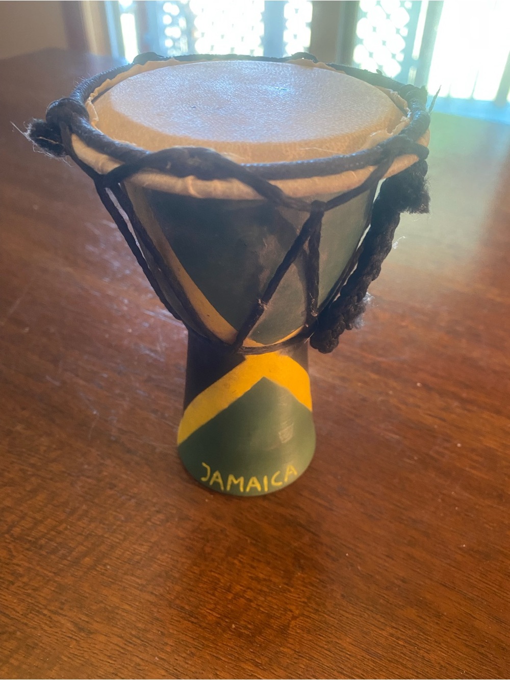 Vintage Jamaican Souvenir Djembe Drum hand carved painted reggae colors Jamaica